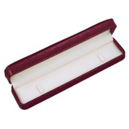 A red velvet box with white lining.