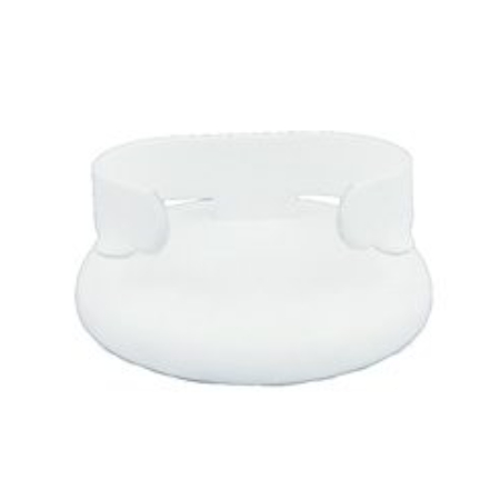 A white plastic bowl with two handles.