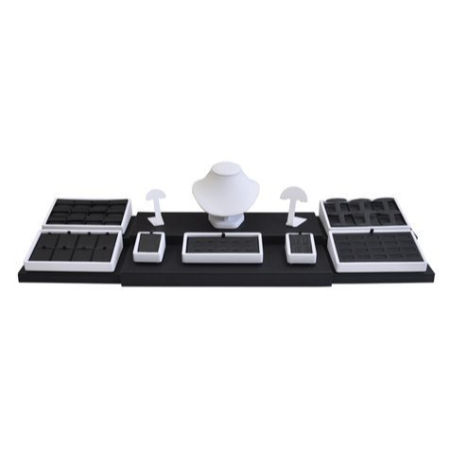 A black and white set of desk accessories.