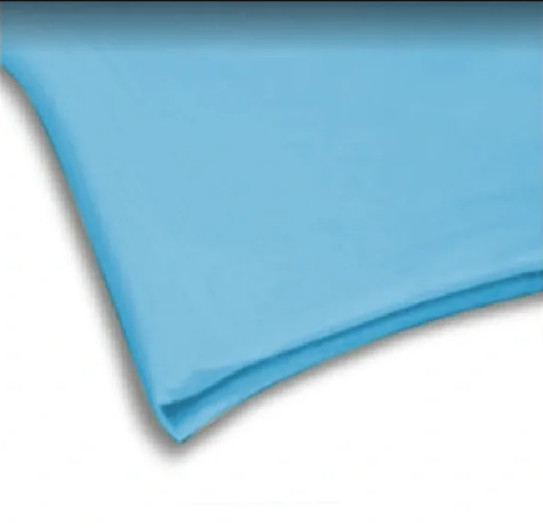 A close up of the corner of a blue sheet.