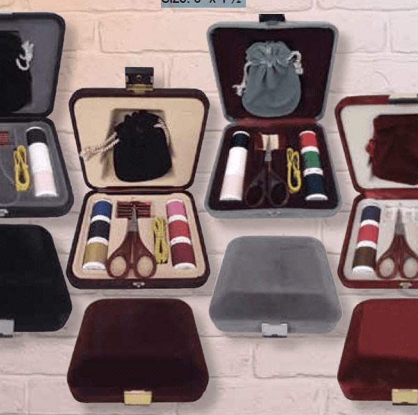 Velvet sewing kits with thread & scissors.